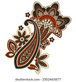 Pepino turco Paisley. Patrón de Vector en estilo oriental tradicional con flores, hojas y Elementos de fantasía.