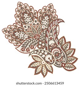 Turkish Cucumber Paisley. Vector pattern in traditional oriental style with flowers, leaves and fantasy elements. 