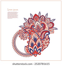 Turkish Cucumber Paisley. Vector pattern in traditional oriental style with flowers, leaves and fantasy elements. 