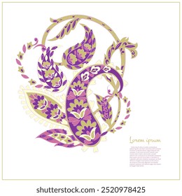 Turkish Cucumber Paisley. Vector pattern in traditional oriental style with flowers, leaves and fantasy elements. 
