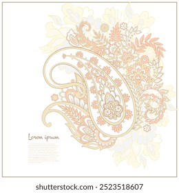Turkish Cucumber Paisley. Vector pattern in traditional oriental style with flowers, leaves and fantasy elements. 