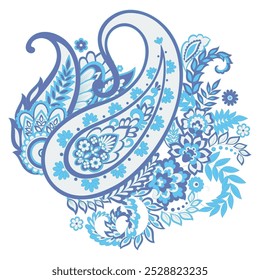 Turkish Cucumber Paisley. Vector pattern in traditional oriental style with flowers, leaves and fantasy elements. 