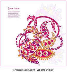 Turkish Cucumber Paisley. Vector pattern in traditional oriental style with flowers, leaves and fantasy elements. 