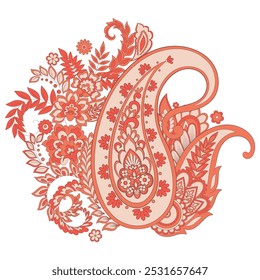 Turkish Cucumber Paisley. Vector pattern in traditional oriental style with flowers, leaves and fantasy elements. 
