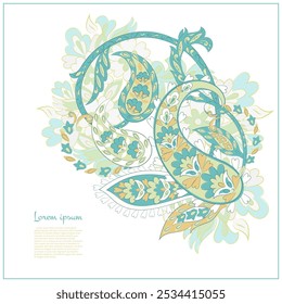 Turkish Cucumber Paisley. Vector pattern in traditional oriental style with flowers, leaves and fantasy elements. 