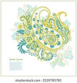 Pepino turco Paisley. Patrón de Vector en estilo oriental tradicional con flores, hojas y Elementos de fantasía. 