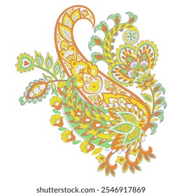 Turkish Cucumber Paisley. Vector pattern in traditional oriental style with flowers, leaves and fantasy elements.