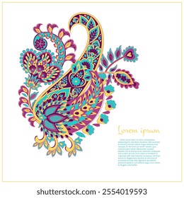 Turkish Cucumber Paisley. Vector pattern in traditional oriental style with flowers, leaves and fantasy elements.