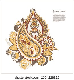 Turkish Cucumber Paisley. Vector pattern in traditional oriental style with flowers, leaves and fantasy elements. 