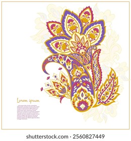Turkish Cucumber Paisley. Vector pattern in traditional oriental style with flowers, leaves and fantasy elements. 
