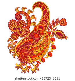 Turkish Cucumber Paisley. Vector pattern in traditional oriental style with flowers, leaves and fantasy elements.
