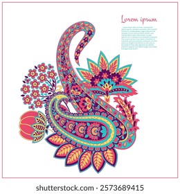 Turkish Cucumber Paisley. Vector pattern in traditional oriental style with flowers, leaves and fantasy elements. 