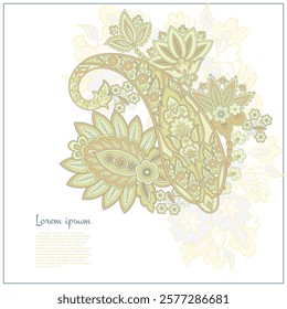Turkish Cucumber Paisley. Vector pattern in traditional oriental style with flowers, leaves and fantasy elements. 