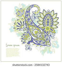 Turkish Cucumber Paisley. Vector pattern in traditional oriental style with flowers, leaves and fantasy elements. 