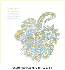 Turkish Cucumber Paisley. Vector pattern in traditional oriental style with flowers, leaves and fantasy elements. 