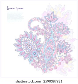 Turkish Cucumber Paisley. Vector pattern in traditional oriental style with flowers, leaves and fantasy elements. 