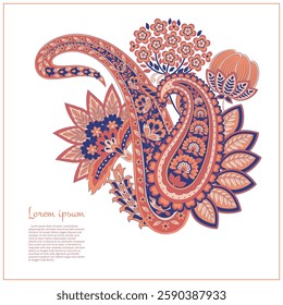 Turkish Cucumber Paisley. Vector pattern in traditional oriental style with flowers, leaves and fantasy elements. 