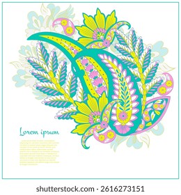 Turkish Cucumber Paisley. Vector pattern in traditional oriental style with flowers, leaves and fantasy elements.