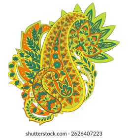 Turkish Cucumber Paisley. Vector pattern in traditional oriental style with flowers, leaves and fantasy elements. 