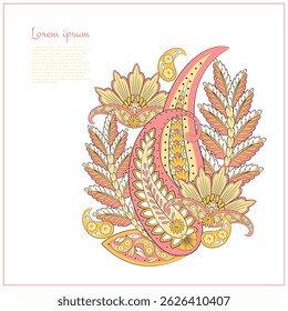 Turkish Cucumber Paisley. Vector pattern in traditional oriental style with flowers, leaves and fantasy elements.