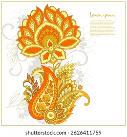 Turkish Cucumber Paisley. Vector pattern in traditional oriental style with flowers, leaves and fantasy elements. 
