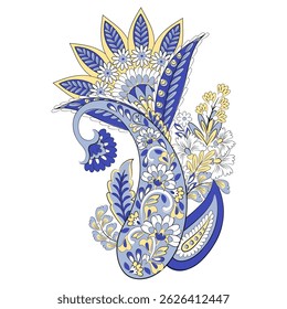 Turkish Cucumber Paisley. Vector pattern in traditional oriental style with flowers, leaves and fantasy elements. 