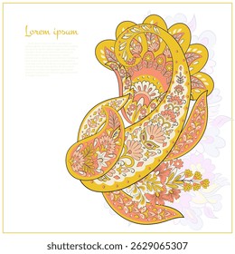 Turkish Cucumber Paisley. Vector pattern in traditional oriental style with flowers, leaves and fantasy elements. 