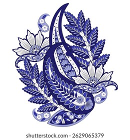Turkish Cucumber Paisley. Vector pattern in traditional oriental style with flowers, leaves and fantasy elements.
