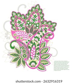 Turkish Cucumber Paisley. Vector pattern in traditional oriental style with flowers, leaves and fantasy elements.