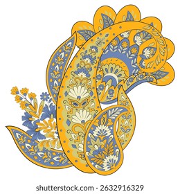 Turkish Cucumber Paisley. Vector pattern in traditional oriental style with flowers, leaves and fantasy elements. 