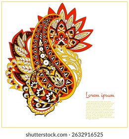 Turkish Cucumber Paisley. Vector pattern in traditional oriental style with flowers, leaves and fantasy elements. 