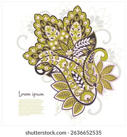 Turkish Cucumber Paisley. Vector pattern in traditional oriental style with flowers, leaves and fantasy elements.