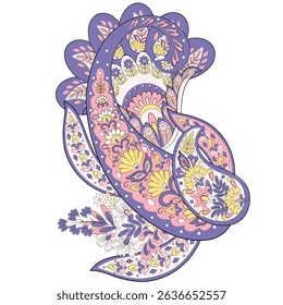 Turkish Cucumber Paisley. Vector pattern in traditional oriental style with flowers, leaves and fantasy elements. 