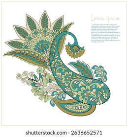 Turkish Cucumber Paisley. Vector pattern in traditional oriental style with flowers, leaves and fantasy elements. 
