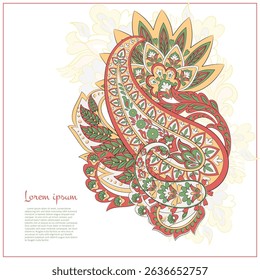 Turkish Cucumber Paisley. Vector pattern in traditional oriental style with flowers, leaves and fantasy elements. 