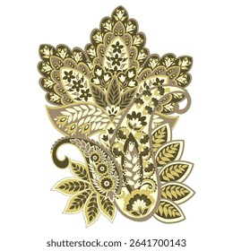 Turkish Cucumber Paisley. Vector pattern in traditional oriental style with flowers, leaves and fantasy elements.