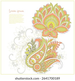 Turkish Cucumber Paisley. Vector pattern in traditional oriental style with flowers, leaves and fantasy elements. 