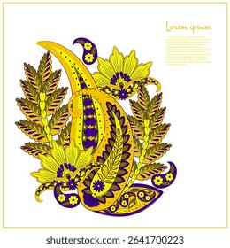 Turkish Cucumber Paisley. Vector pattern in traditional oriental style with flowers, leaves and fantasy elements.