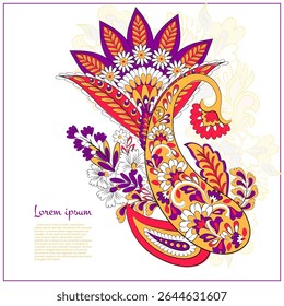Turkish Cucumber Paisley. Vector pattern in traditional oriental style with flowers, leaves and fantasy elements. 