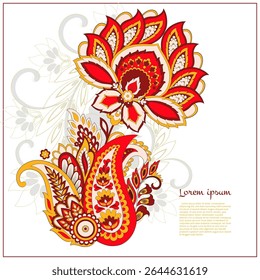 Turkish Cucumber Paisley. Vector pattern in traditional oriental style with flowers, leaves and fantasy elements. 