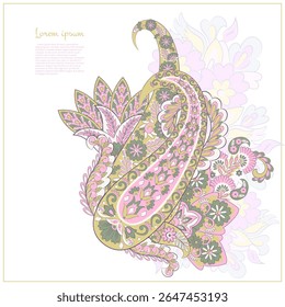Turkish Cucumber Paisley. Vector pattern in traditional oriental style with flowers, leaves and fantasy elements. 