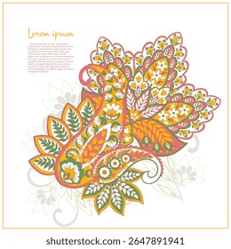 Turkish Cucumber Paisley. Vector pattern in traditional oriental style with flowers, leaves and fantasy elements.