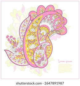 Turkish Cucumber Paisley. Vector pattern in traditional oriental style with flowers, leaves and fantasy elements. 