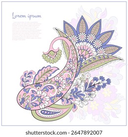 Turkish Cucumber Paisley. Vector pattern in traditional oriental style with flowers, leaves and fantasy elements. 