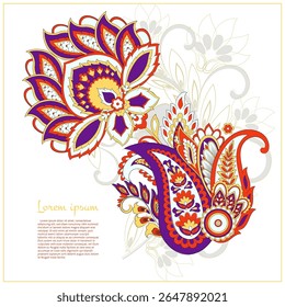Turkish Cucumber Paisley. Vector pattern in traditional oriental style with flowers, leaves and fantasy elements. 