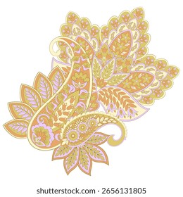 Turkish Cucumber Paisley. Vector pattern in traditional oriental style with flowers, leaves and fantasy elements.