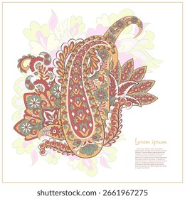 Turkish Cucumber Paisley. Vector pattern in traditional oriental style with flowers, leaves and fantasy elements. 