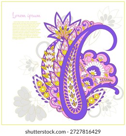 Turkish Cucumber Paisley. Vector pattern in traditional oriental style with flowers, leaves and fantasy elements.