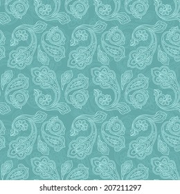 Turkish cucumber seamless ornate pattern turquoise blue background