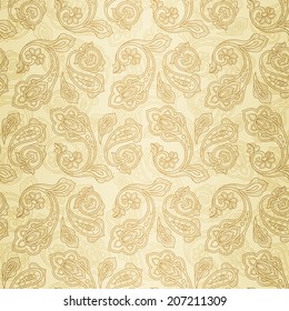 Turkish cucumber seamless ornate pattern gold beige background